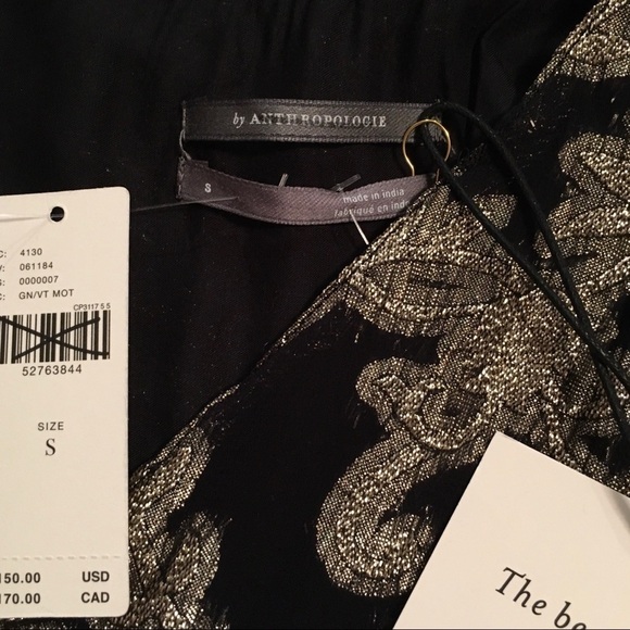 Anthropologie Tiered Swing Dress in Black & Metallic Gold NWT Size Small - Picture 5 of 7